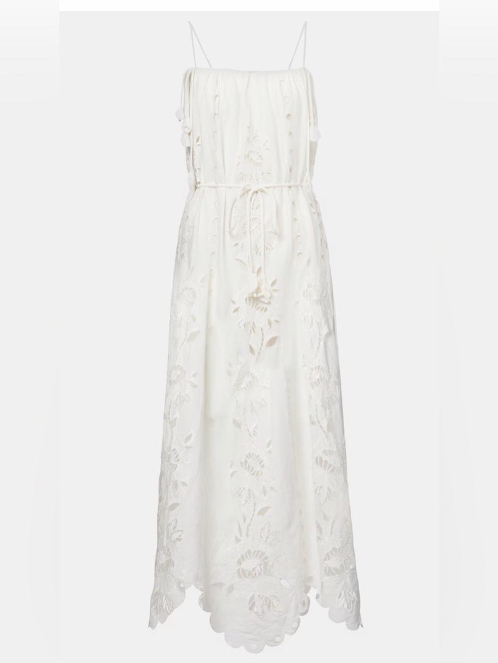 FARM Rio White Floral Eyelet Spaghetti-Strap Maxi Dress